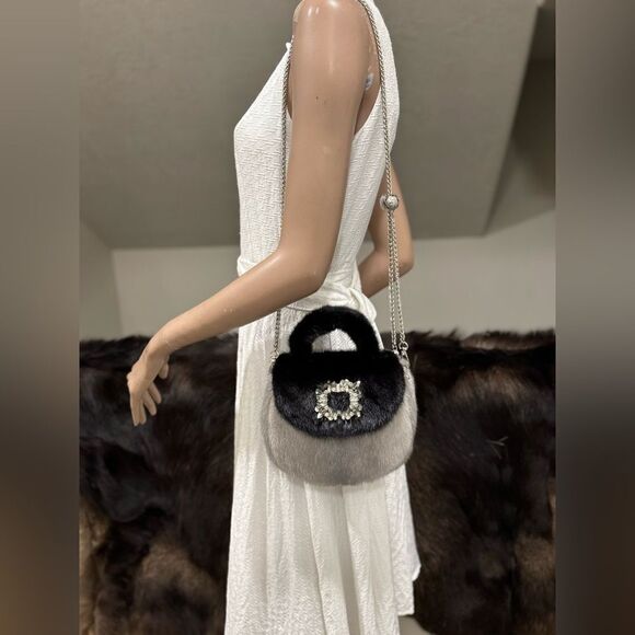 Colorblock Handmade Premium Real Mink Fur Top Handle Bag/Shoulder Bag/Crossbody - Picture 10 of 16